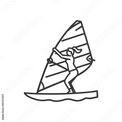 A Woman Windsurfing On A Sailboard