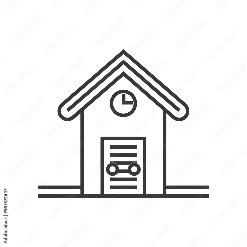 Black and White Line Drawing of a Garage with an Open Door Black and White Line Drawing of a Garage with an Open Door