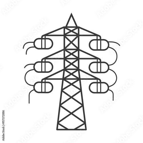 Black and white line drawing of an electricity pylon