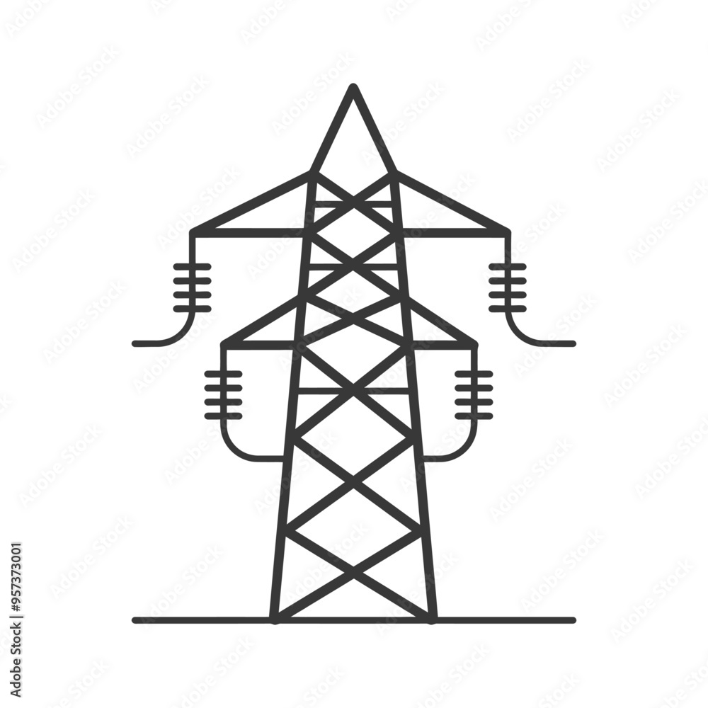 Black and White Line Drawing of a Power Transmission Tower Black and White Line Drawing of a Power Transmission Tower