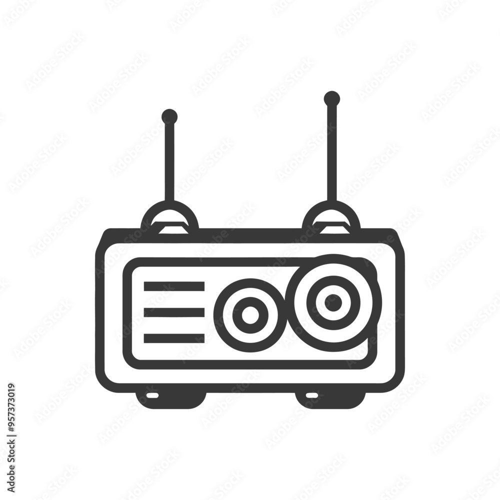 Black and White Line Drawing of a Radio Black and White Line Drawing of a Radio