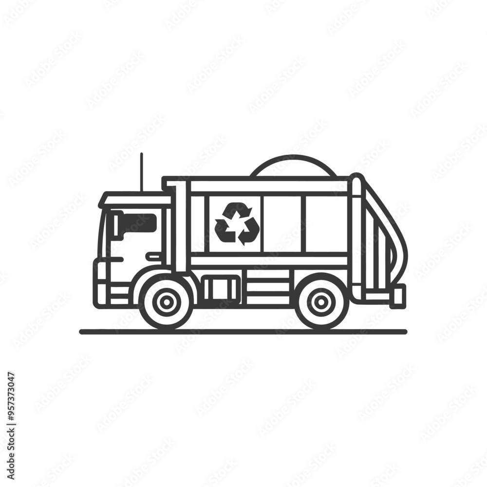 Black and White Line Drawing of a Recycling Truck Black and White Line Drawing of a Recycling Truck