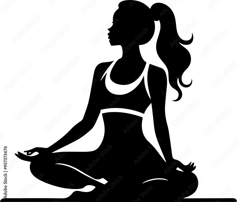 Silhouette of a person or women doing yoga Silhouette of a person or women doing yoga