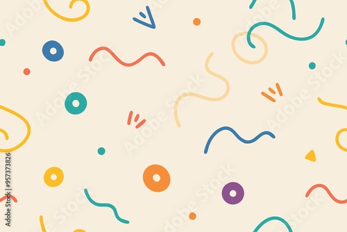 seamless pattern with cream. Fun colorful line doodle seamless pattern. Creative minimalist style art background for children or trendy design with basic shapes. Simple childish scribble backdrop.