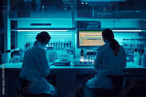 Two lab worker doing research