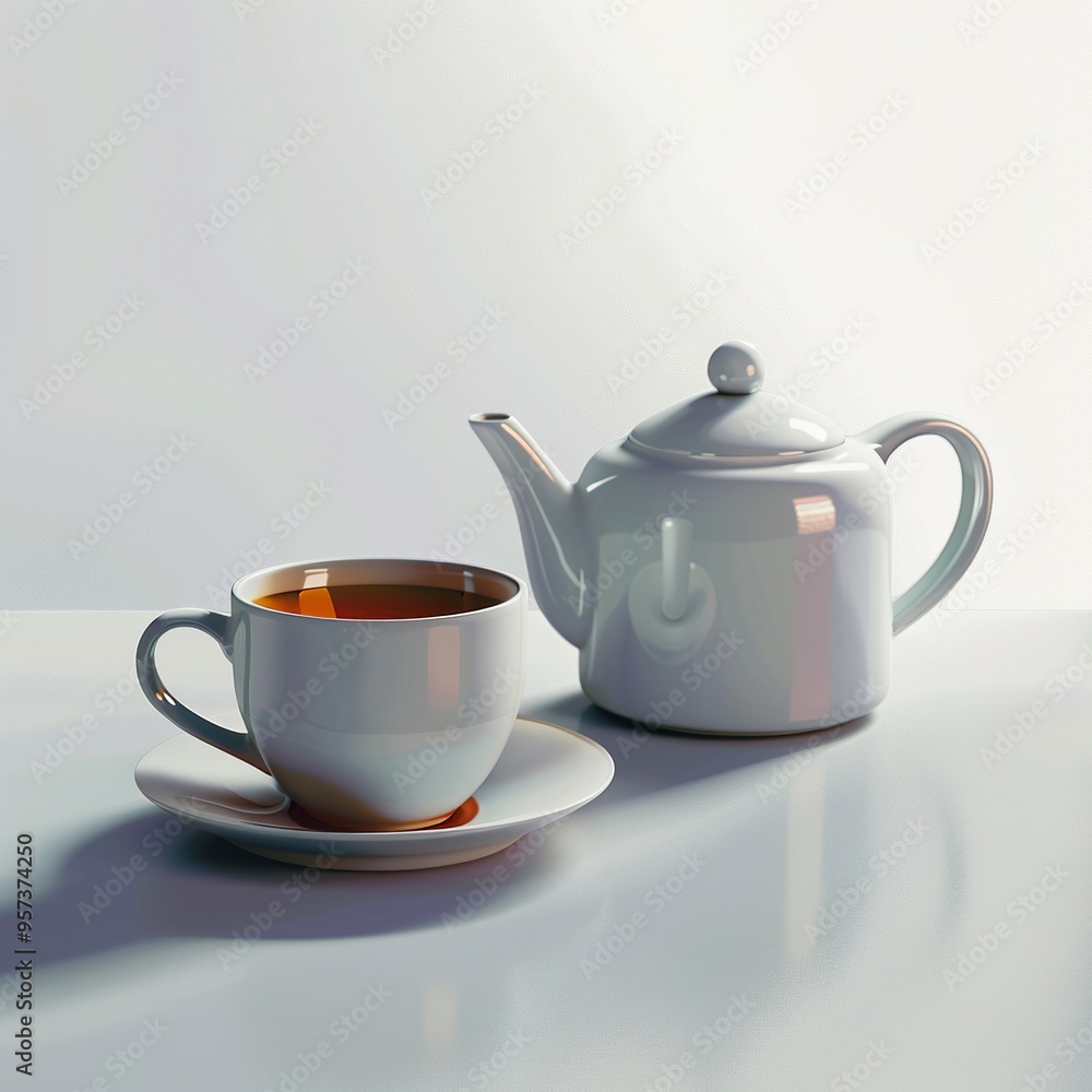 a mug of tea and a teapot on a light background hyper realism --stylize 50 generative ai a mug of tea and a teapot on a light background hyper realism --stylize 50 generative ai