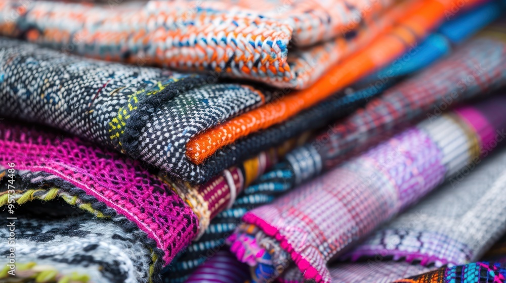 Colorful Stack of Woven Textiles Colorful Stack of Woven Textiles