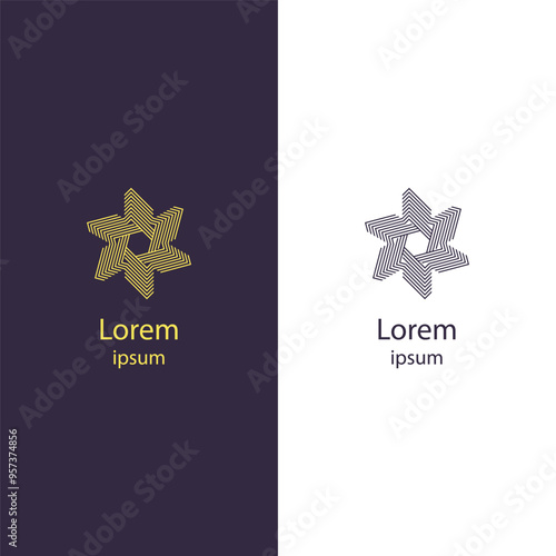 A geometric star logo design, composed of intersecting diamond shapes, offering a sense of harmony, balance, and sophistication in a minimalistic style.