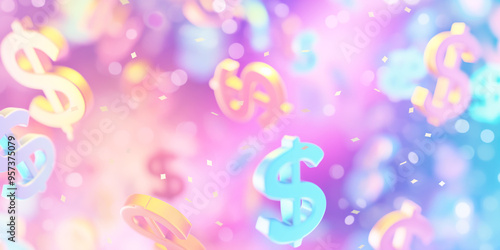 Abstract finance backdrop 3d dollar sign in blue and pink hues 