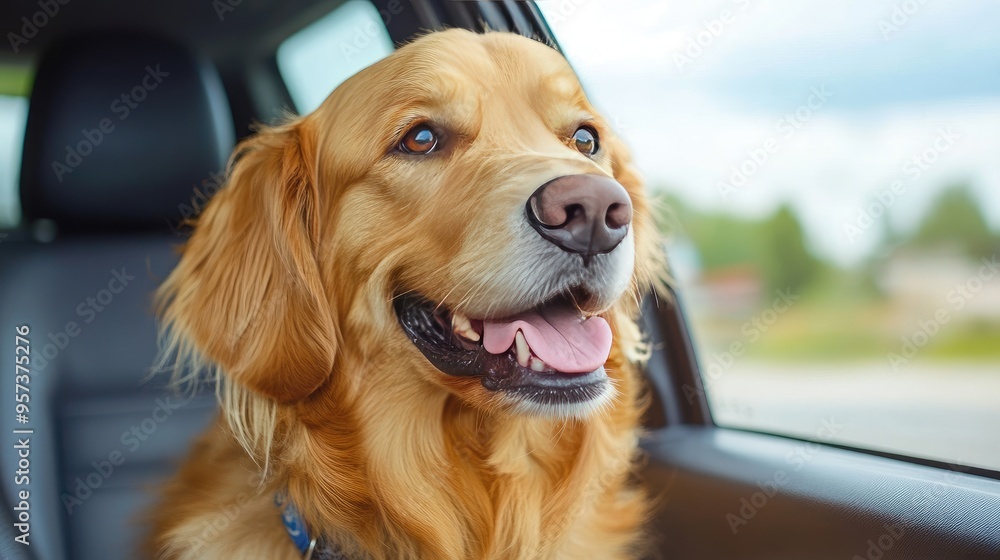 Golden Retriever looking out car window. Perfect for travel, pet care, and dog-related content. Golden Retriever looking out car window. Perfect for travel, pet care, and dog-related content.