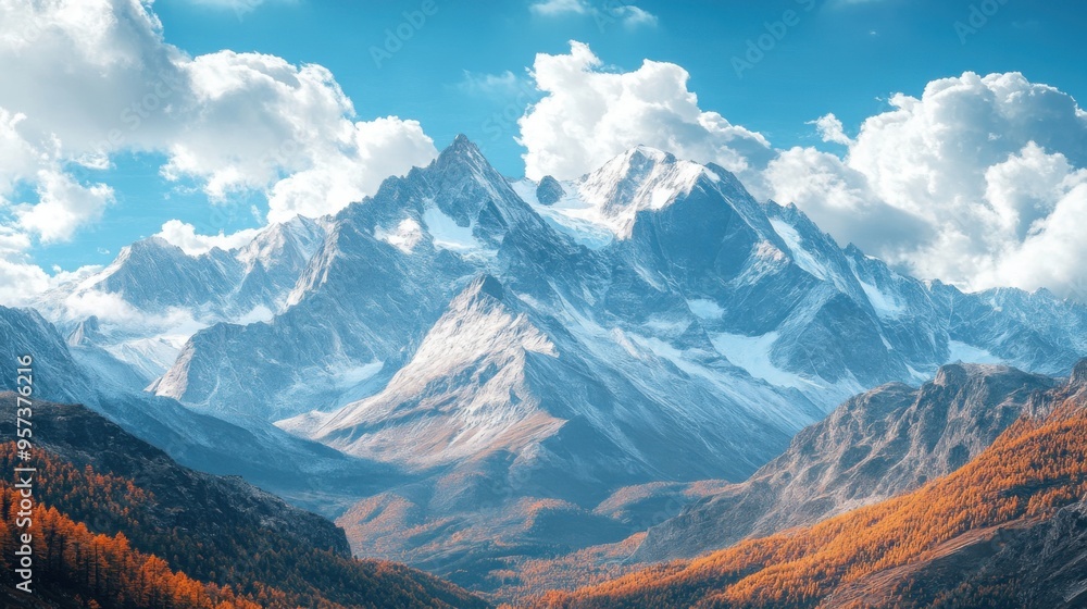 Fototapeta premium Scenic mountain range with snow-capped peaks