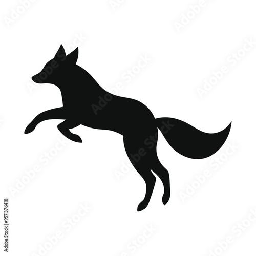 Silhouette Black Fox Line Art Vector Illustration.