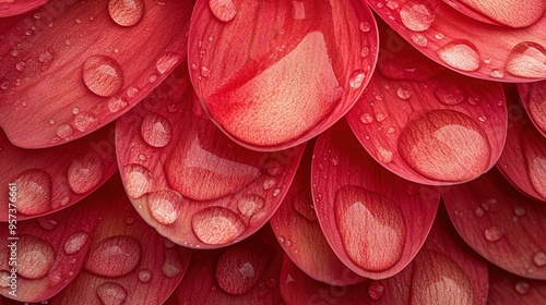   Close-up of red flower with droplets of water on petals and center
