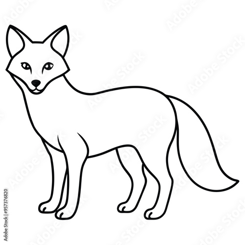 Silhouette Black Fox Line Art Vector Illustration.