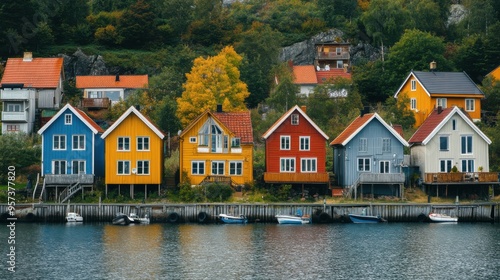 Seaside village with colorful houses
