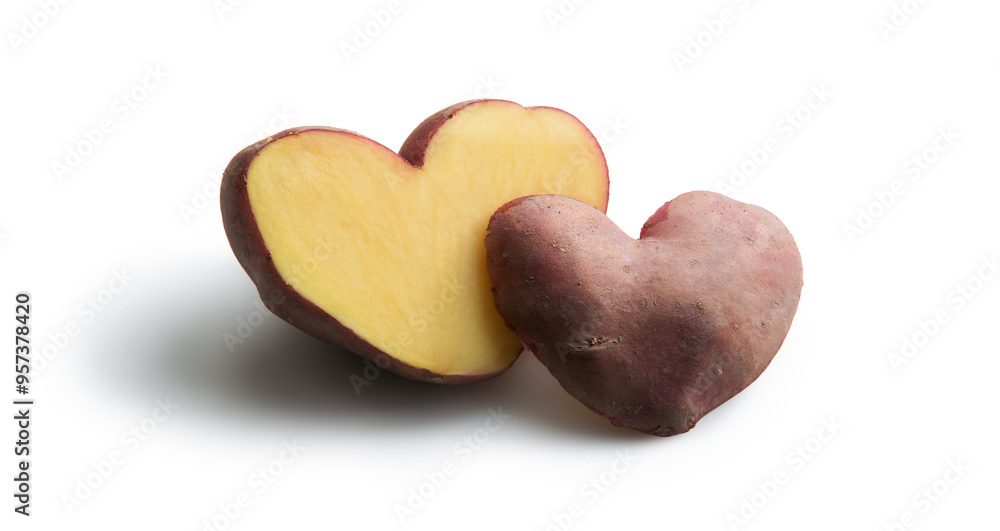 Hearts from potato on white background Hearts from potato on white background