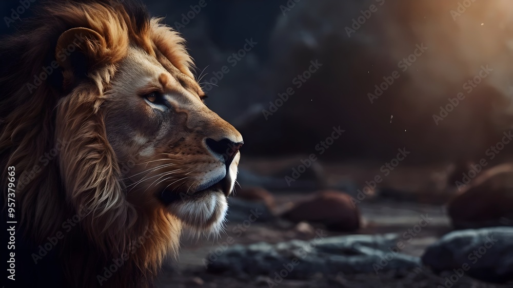 Obraz premium Majestic Lion: Fierce and Brave with a Sharp, Commanding Stare