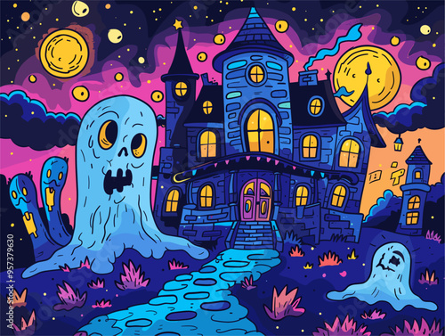 Spooky Halloween Haunted Mansion: A Frightful Nighttime Adventure with Ghosts and Monsters