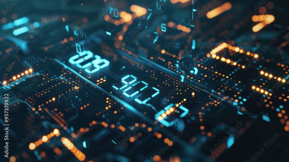 Obraz premium Digital Circuitry with Glowing Numbers