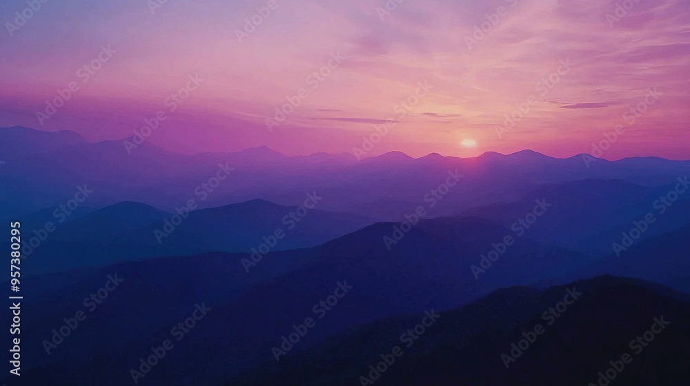 The sun sets over a mountain range in a bird's-eye view The sun sets over a mountain range in a bird's-eye view