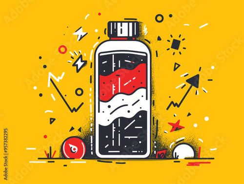 Health Bar: Depicting Resource Management, Tension, and the Struggle for Survival in Minimalist Cartoon Illustration