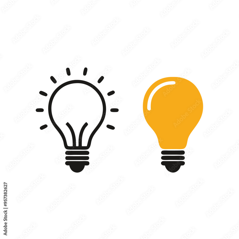 two Idea lamp icon, vector silhouette, isolated white background two Idea lamp icon, vector silhouette, isolated white background