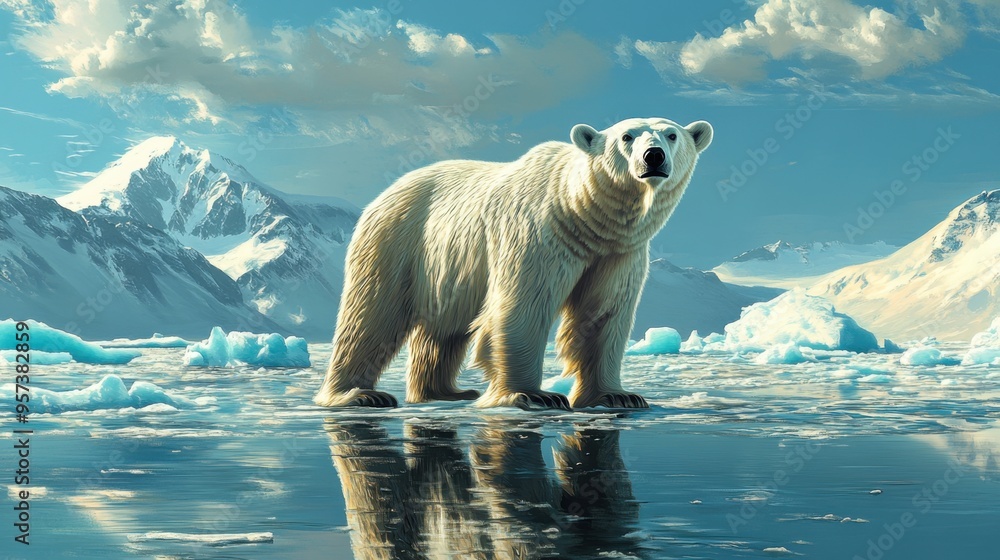 A polar bear standing on a melting ice floe A polar bear standing on a melting ice floe