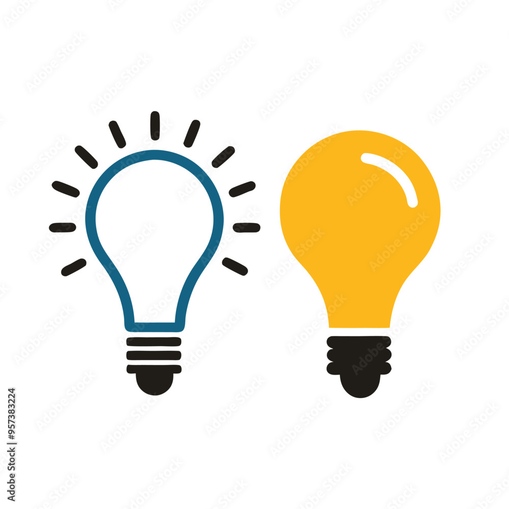 two Idea lamp icon, vector silhouette, isolated white background two Idea lamp icon, vector silhouette, isolated white background