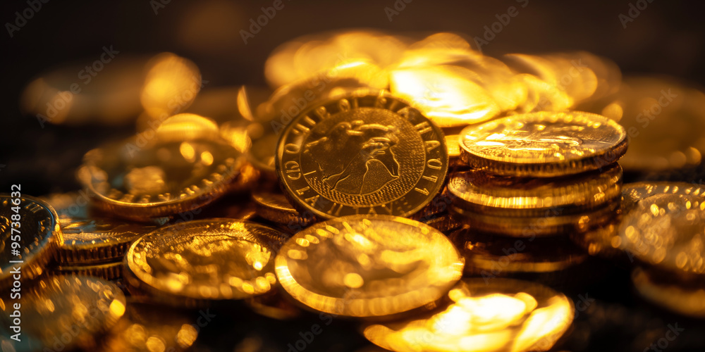 Scattered gold coins, rich and luxurious wealth concept
Scattered gold coins, rich and luxurious wealth concept