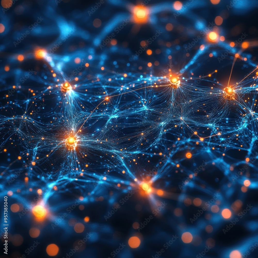 Obraz premium Abstract representation of AI neural networks processing big data