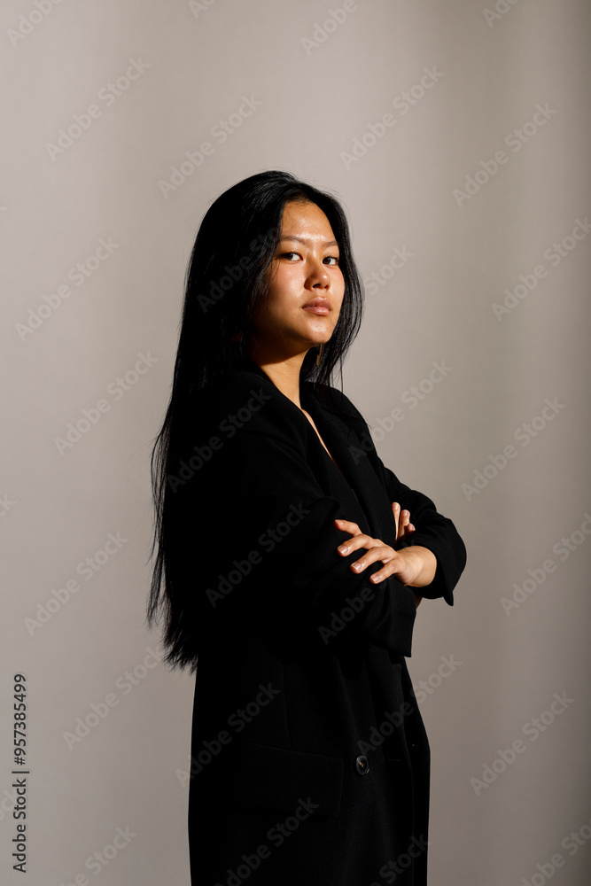Portrait Young Brunette In Black Blazer Portrait Young Brunette In Black Blazer