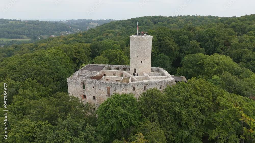 Lipowiec Castle in Babice, aerial shot Lipowiec Castle in Babice, aerial shot