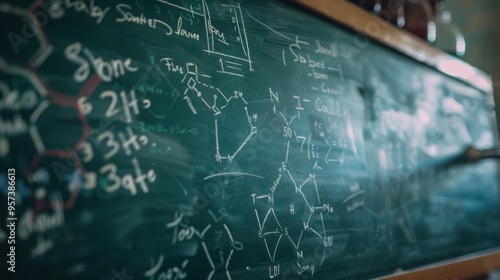 Chalkboard with Chemical Formulas and Diagrams