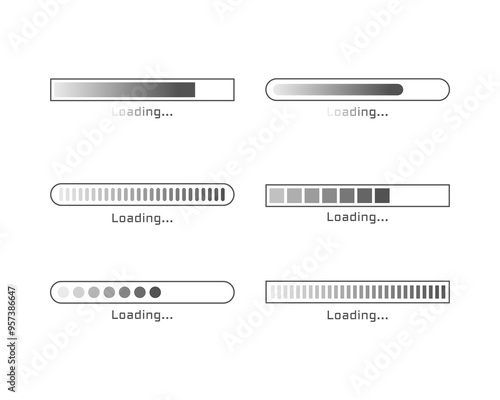 Collection Loading bar status icon. Vector illustration. Set of vector loaded icons. Download progress. Donload or Upload.