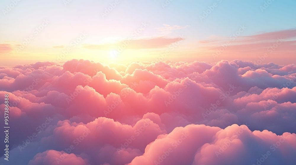 The sun illuminates the sky with pink and blue tones through cloudy views The sun illuminates the sky with pink and blue tones through cloudy views