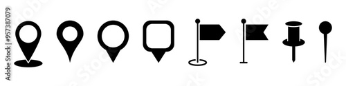 Location icon set. Pinpoint symbol.