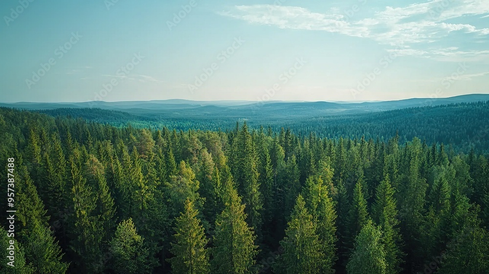 Obraz premium A cluster of trees in a forest, surrounded by a blue sky and scattered clouds above