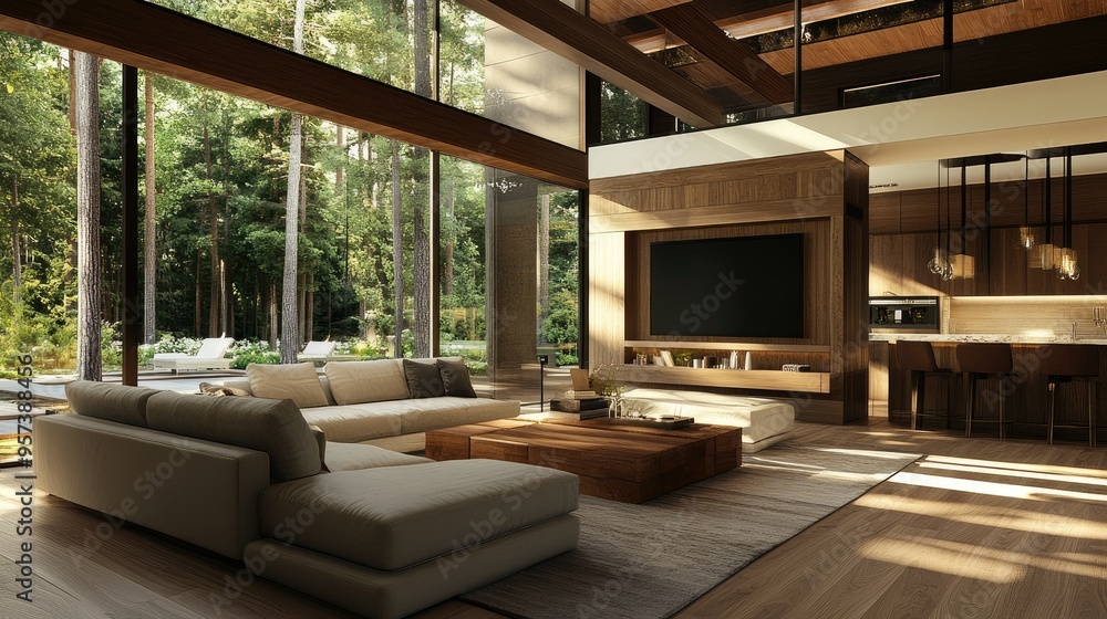 Naklejka premium country home interior design of modern living room.