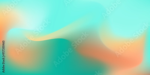Abstract pastel orange and mint teal vibrant mesh gradient colors background. Soft trendy y2k green and peach color wallpaper for mobile apps, ui design, banner, poster, business concept