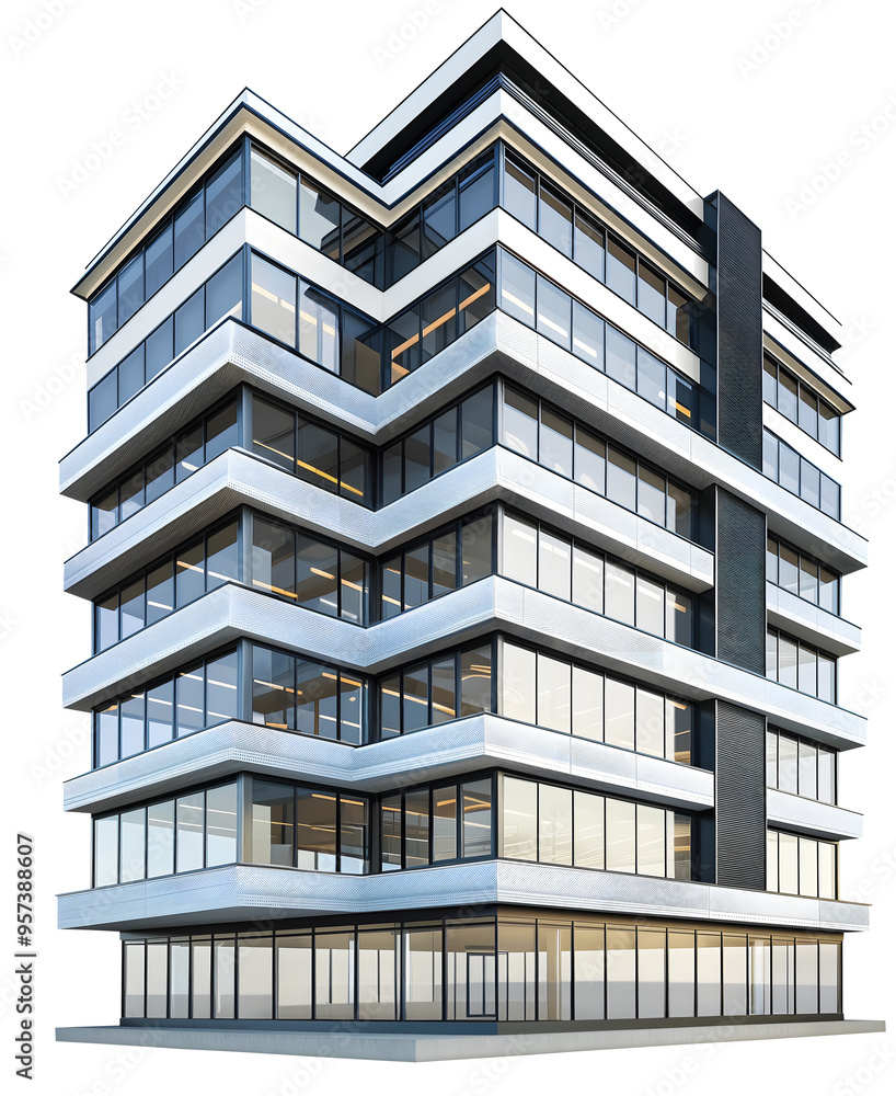 Fototapeta premium Modern Abstract Office Building. Contemporary Style Exterior Design. Perspective View. Ai Generative 