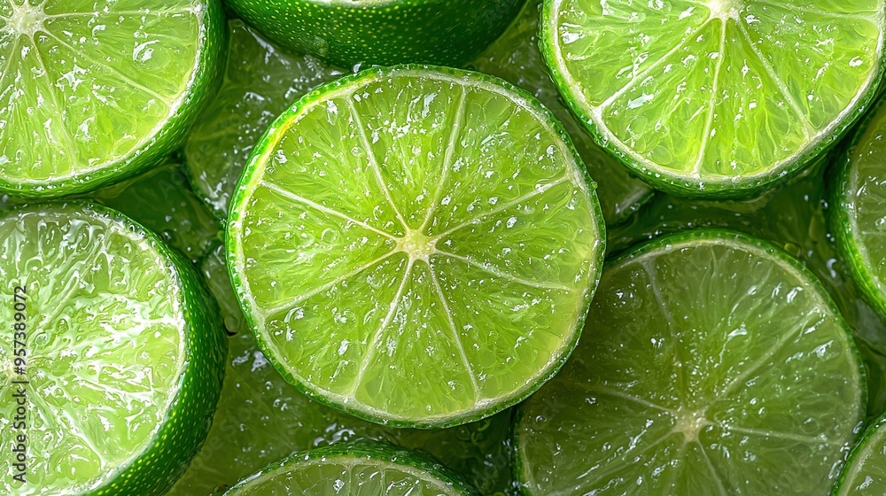 A selection of halved limes for use as garnishes A selection of halved limes for use as garnishes