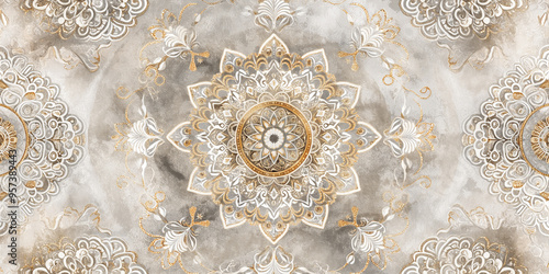 Aesthetic luxury white gold mandala background