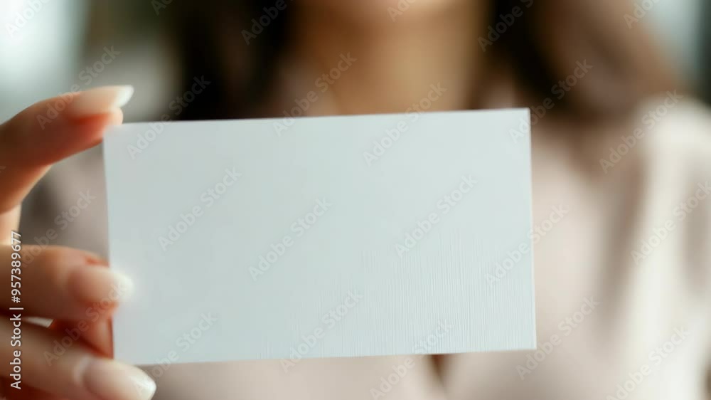 A beautiful woman holding up a business card on a gray background. A beautiful woman holding up a business card on a gray background.