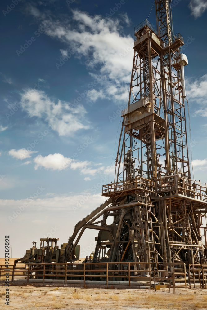 Oil field for extracting fossil fuels from the ground. Oil drilling rigs in the desert Oil field for extracting fossil fuels from the ground. Oil drilling rigs in the desert