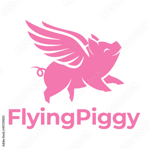 flying piggy flat minimalist logo design