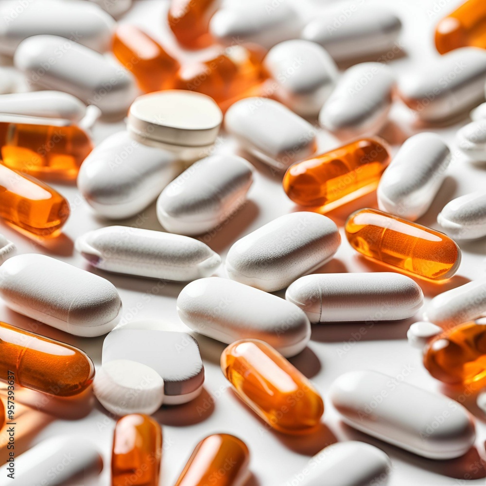 several Pills isolated on white background, full depth of field several Pills isolated on white background, full depth of field