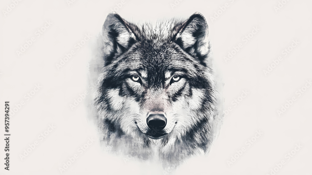 Obraz premium Scary wolf front view, isolated on transparent background. generative ai. Wolf. Illustration