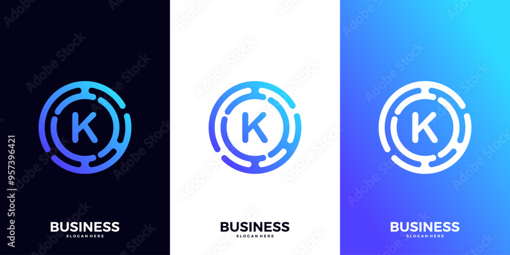 Letter K gradient tech logo design template. Abstract global symbol with circle connection logo. Letter K gradient tech logo design template. Abstract global symbol with circle connection logo.