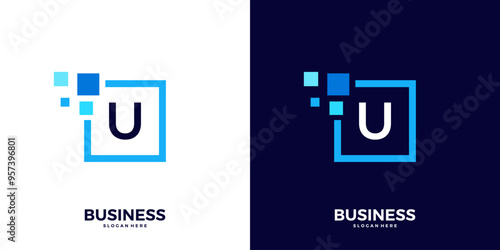 Letter U digital tech logo design inspiration.