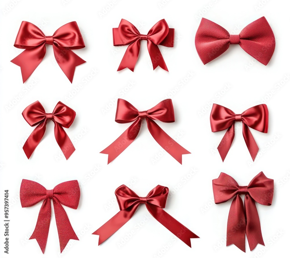 set of red and green bows on a white background set of red and green bows on a white background
